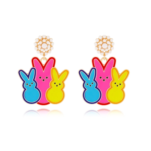 Bunte Cartoon Hase Hängerohrringe Mit Emaille Zinklegierung Kaninchen Kunstperle Und Edelstahl Ohrstecker