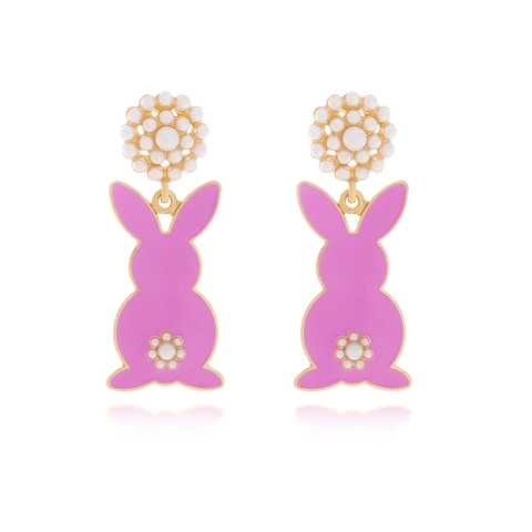 Boucles D'Oreilles Pendantes Lapin En Émail Rosa Avec Künstliche Perles D'Imitation Et Tige En Acier Inoxydable Pour Femmes