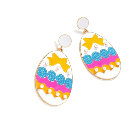 Easter Egg Drop Earrings With Bowknot Colorful Enamel Alloy And Imitation Artificial Pearl Festive Jewelry For Women