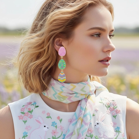 Boucles D Oreilles Oeuf De Paques Email Colore Couche Pendante Avec Tige En Acier Inoxydable Bijoux Festifs