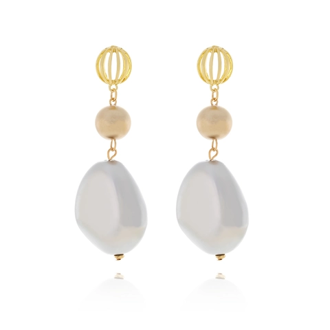 Baroque Irregular Imitation Artificial Pearl Dangle Earrings Zinc Alloy Hollow Gold Ball Vintage Long Drop Jewelry For Women