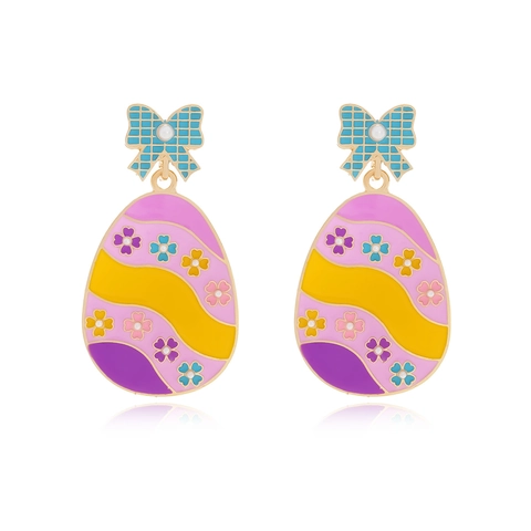 Orecchini Pendenti Uovo Di Pasqua Fiocco Perla Artificial Smalto Fiore Lega Di Zinco Perno In Acciaio Inossidabile Gioielli