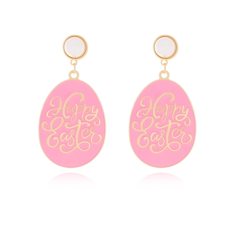 Pendientes Colgantes De Huevo Happy Easter Esmalte Rosa Perla Artificial Aleación De Zinc Con Poste De Acero Inoxidable