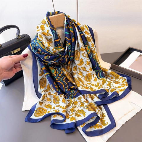 Écharpe Imprimée Paisley Sensation Satin Châle Polyester Motif Fleuri Vintage Élégant Léger Enveloppement Solaire Femmes