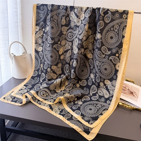 Long Scarf Faux Satin Satin Polyester Printed Leopard Paisley Polka Dot Shawl Wrap For Women Elegant Fashionable Lightweight