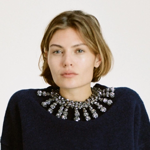 Collana Statement Palle Di Strass Multistrato Frange Nappa Lega Grigio Scuro Gioielli Di Moda Per Donne