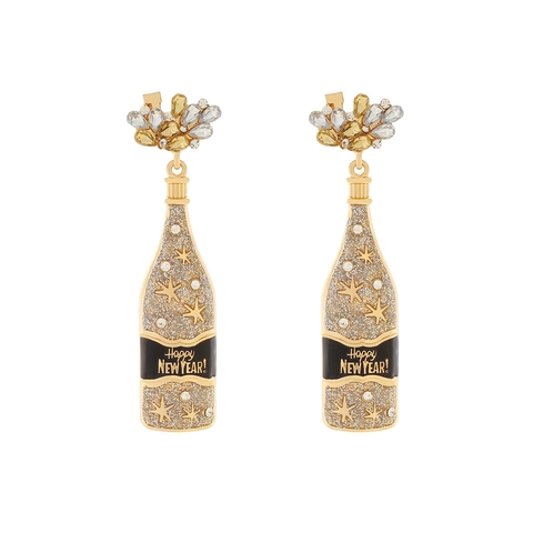 Champagne Bottle Drop Earrings Alloy Rhinestone Happy New Year Star Statement Jewelry With Stainless Steel Earring Post