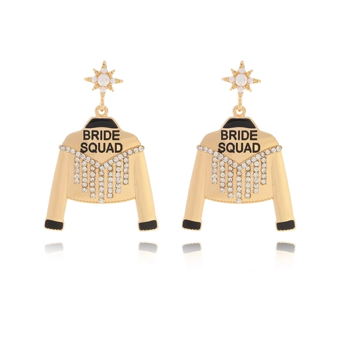 Orecchini Giacca Bride Squad Testo Lega Oro Nappa Strass Stella Perla Artificial Sintetica Perno In Acciaio Inossidabile Matrimonio