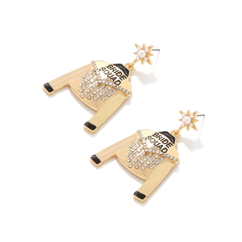 Orecchini Giacca Bride Squad Testo Lega Oro Nappa Strass Stella Perla Artificial Sintetica Perno In Acciaio Inossidabile Matrimonio