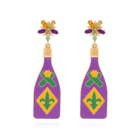 Pendientes Colgantes Botella Mardi Gras Aleación Zinc Esmalte Fleur-De-Lis Estrás Poste Acero Inoxidable Joyería Fiesta