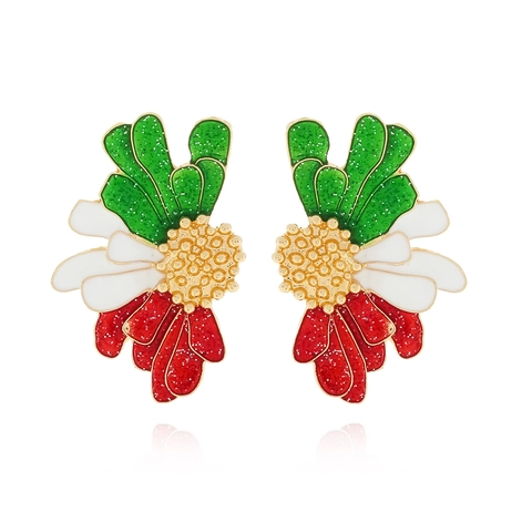 Alloy Flower Earrings Tricolor Oil Drop Enamel Glitter Pastoral Chic Holiday Floral Jewelry For Women