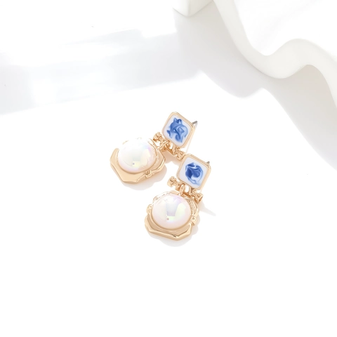 Orecchini Pendenti In Smalto Con Imitazione Perla Artificial E Perno In Acciaio Inossidabile Gioielli Geometrici Per Donna