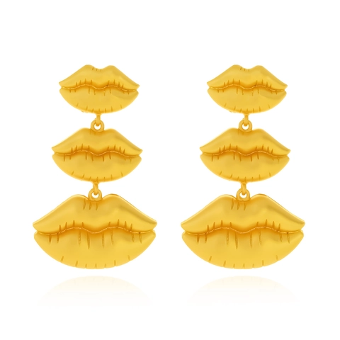 Lip Hangoorbellen Zinklegering Drievoudig Goudkleurig Mat Getextureerd Mode Sieraden Voor Dames