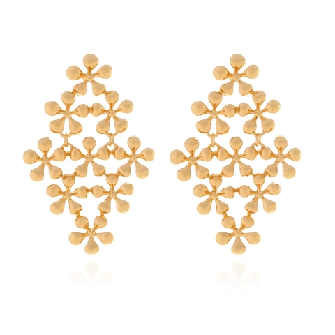 Goldene Legierung Blume Blatt Geschichtete Hängeohrringe Böhmische Kronleuchter Statement Schmuck Für Damen Vintage