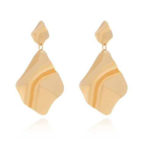 Geometric Drop Earrings Irregular Wave Textured Zinc Alloy Gold Plated Vintage Exaggerated Dangle Jewelry For Women