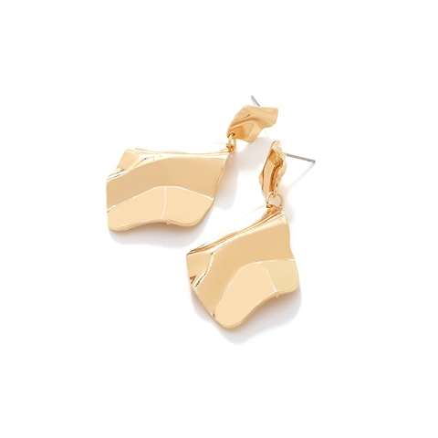 Geometric Drop Earrings Irregular Wave Textured Zinc Alloy Gold Plated Vintage Exaggerated Dangle Jewelry For Women
