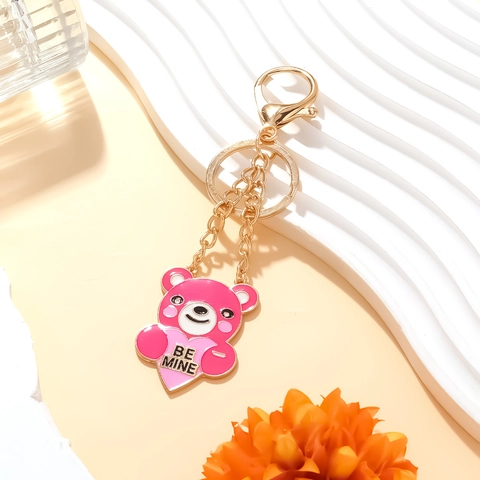 Portaquiavi Orso Cartone Animato Rosa Smalto Lega Di Zinco Forma Cuore Pendente Fascino Borsa Regalo Donne San Valentino