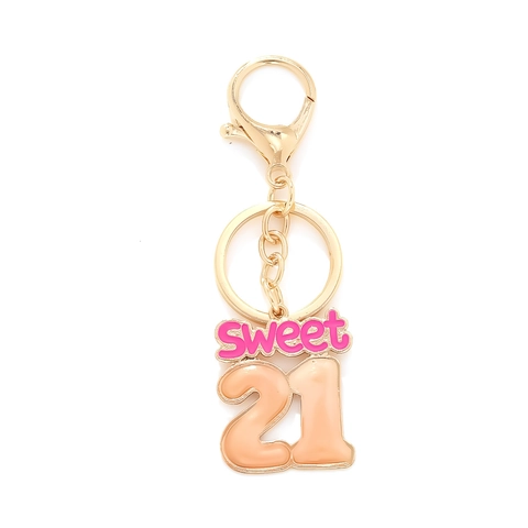 Portachiavi Compleanno Sweet 16 21 Lega Oro Smalto Goccia Olio Ciondolo Anello Chiave Regalo Per Ragazze