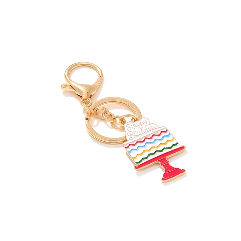 Happy Birthday Cake Keychain Alloy Enamel Rainbow Pendant Key Ring For Party Celebrations Colorful Bag Hanging Accessory