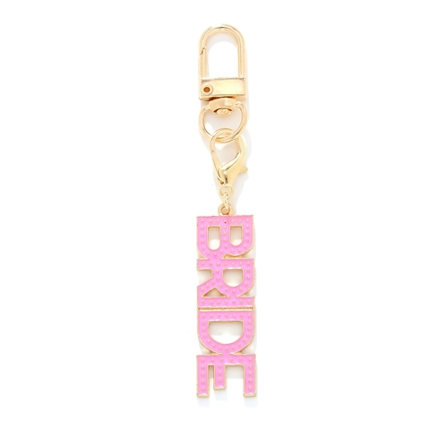 Portachiavi Lettera Bride Smalto Rosa Lega Placcato Oro Pendente Verticale Regalo Matrimonio Festa