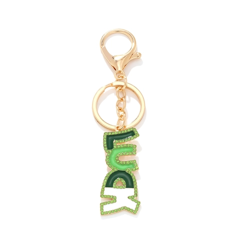 Lucky Letter Keychain Enamel Rhinestone Gradual Green Gold Alloy Keyring Bag Pendant Charm Women St Patrick Day Gift