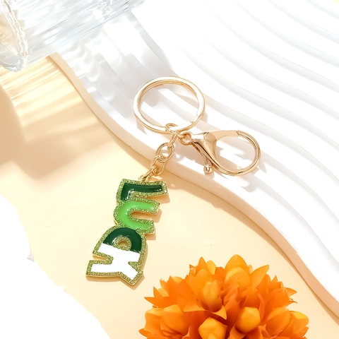 Lucky Letter Keychain Enamel Rhinestone Gradual Green Gold Alloy Keyring Bag Pendant Charm Women St Patrick Day Gift