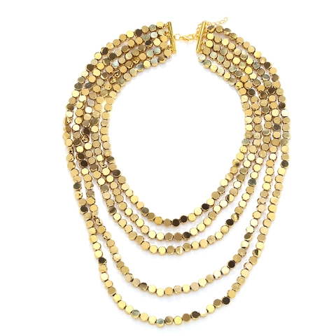 Vintage Multi Layer Beaded Necklace Waterfall Gold Metal Faceted Chain Long Clavicle Fashion Jewelry For Women