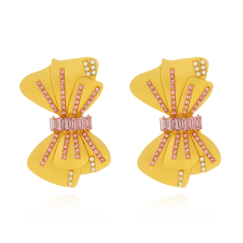 Schleife Ohrstecker Legierung Rosa Weiße Strasssteine Synthetischer Kristall Vintage Luxus Strukturierter Schmuck Damen