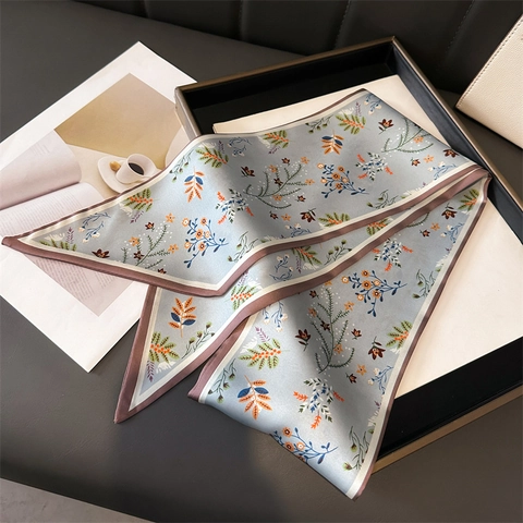 Elegante Pañuelo Estrecho De Satén Estampado Floral Cinta Sedosa Para El Cabello Y Cuello Accesorios De Moda