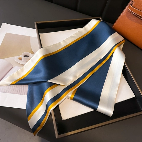 Women Geometric Striped Narrow Scarf Elegant Satin Long Twilly Handle Bag Ribbon For Neck Hair Decoration Fashion Accessory