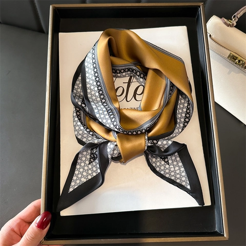 Sciarpa Stretta Da Donna Effetto Raso Raso Poliestere Doppio Strato Stampa Geometrica Cravatta Nastro Capelli Decorazione Borsa