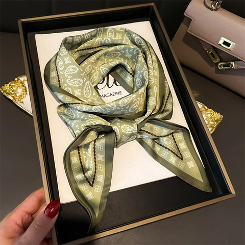 Elegant Paisley Printed Polyester Scarf For Women Vintage Geometric Double Layer Twilly Neck Tie Fashion Hair Ribbon