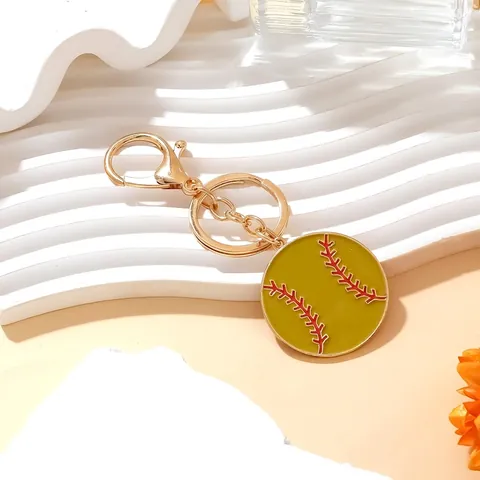 Llavero De Béisbol Aleación Esmalte Colgante De Sóftbol Anillo De Metal Con Cierre De Langosta Tema Deportivo Amarillo