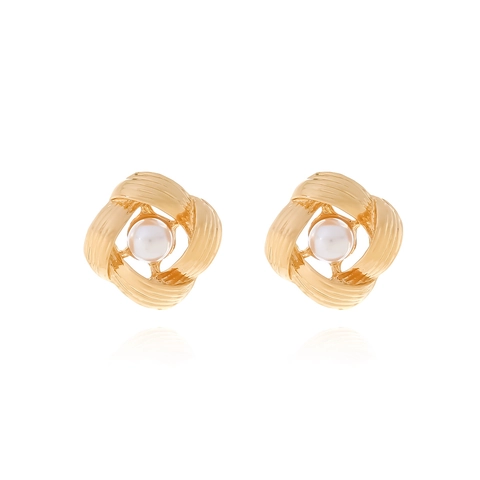 Orecchini A Perno Geometrici In Lega Dorata Con Design A Nodo Traforato E Perla Artificial Sintetica Moda Retrò Da Donna