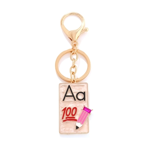 Enamel Letter Aa Pencil Charm Keychain Gold Tone Alloy School Student Reward Bag Pendant Back To School Gift For Kids Women