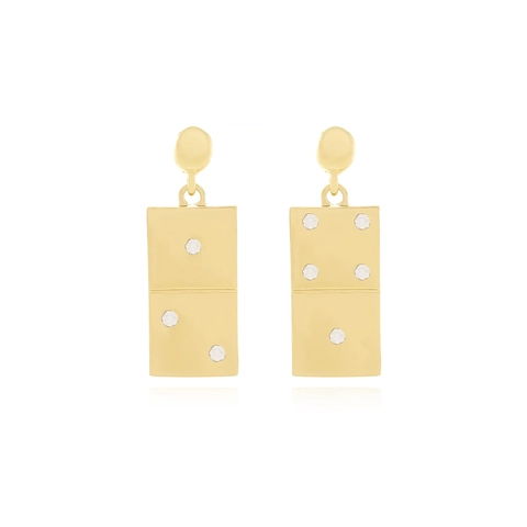 Domino Pendant Drop Earrings Zinc Alloy Rhinestone Inlaid Gold Plated Retro Statement Jewelry Women Fashion Accessories