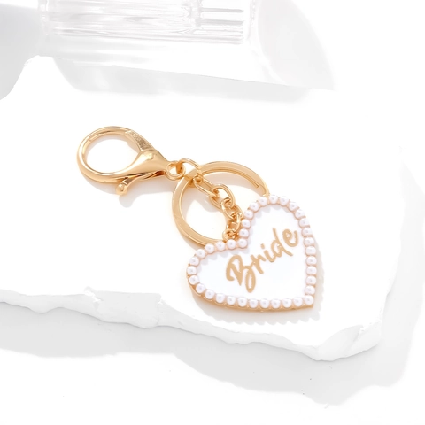 Portachiavi Cuore Sposa Lettera Smalto Ciondolo Con Künstliche Perle Artificiali Metallo Dorato Regalo Di Nozze Per Donne Accessorio