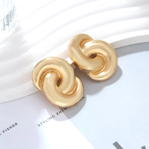 Twisted Knot Ear Studs Geometric Double Circle Zinc Alloy Electroplated Bold Vintage Style Earrings Accessory For Women
