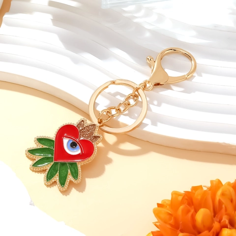 Portachiavi A Cuore Malocchio Lega Smalto Ciondolo Da Borsa Creativo Goccia D'olio Novità Anello Portachiavi Dorato