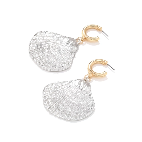 Muschel Ohrhänger Legierung Gold Silber Zweifarbig C Form Hoop Ozean Thema Statement Schmuck Für Damen