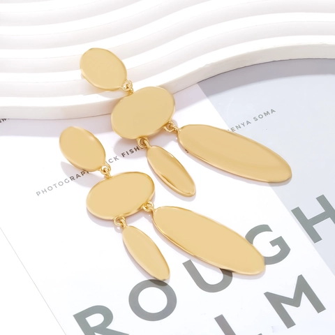 Hammered Alloy Geometric Drop Earrings Multi Layered Oval Pebble Shape Long Dangle Fashion Jewelry For Women