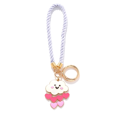 Simpatico Viso Sorridente Nuvola Bianca E Cuore Rosa Lega Smalto Portachiavi Con Corda Intrecciata Viola Ciondolo Borsa