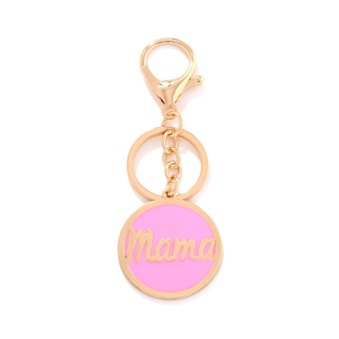 Portachiavi Con Ciondolo Mama Smalto Rosa Lega Oro Charm Rotondo Regalo Festa Della Mamma Per Mamma Accessorio Per Borsa Trendy