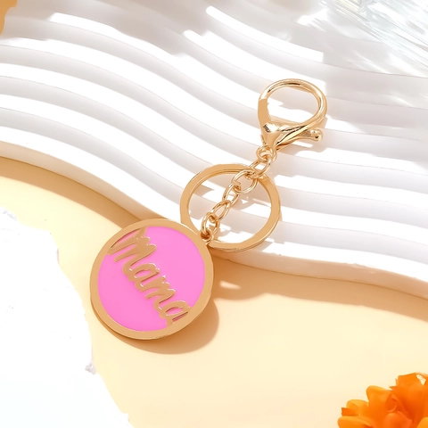 Portachiavi Con Ciondolo Mama Smalto Rosa Lega Oro Charm Rotondo Regalo Festa Della Mamma Per Mamma Accessorio Per Borsa Trendy