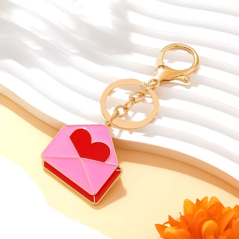 Portachiavi Busta Lettera D'Amore Lega Smalto Pendente Cuore Rosa Fascino Borsa Regalo Romantico