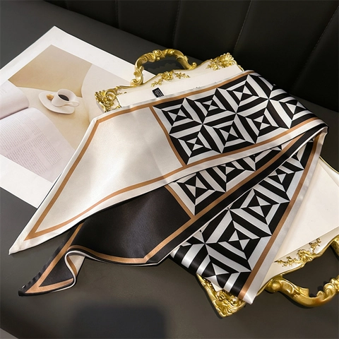 Geometrisches Muster Langer Schmaler Schal Polyester Satin Farbblock Eleganter Moderner Halstuch Haarband Taschenzubehör