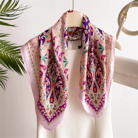 Foulard Quadrato In Raso Con Stampa Paisley Vintage Finta Raso Bandana Donne Ufficio Versatile Elegante