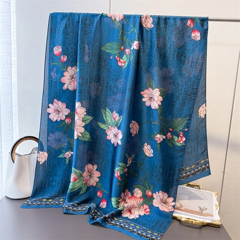 Elegante Pañuelo Largo Con Estampado Floral Para Mujer Chal De Satén Sintética Protección Solar Suave Versátil
