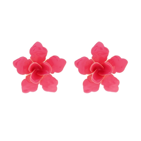 Large Flower Stud Earrings Alloy Enamel Layered Floral Boho Vacation Fashion Jewelry Women With Stainless Steel Earring Post