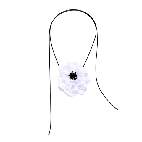 Collana Pendente Fiore In Tessuto Fatta A Mano Corda Di Cera Lunga Gioielli Design Floreale A Strati Per Donne Nero Bianco